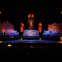 For the Cantata portion of the show Town Hall opens up like a Christmas Card to reveal the Cathedral.