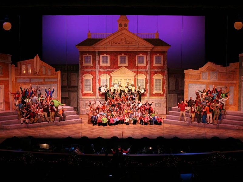 The Town Square is just one of the many elaborate sets designed for the Purdue Music Organization's Annual Christmas Show.