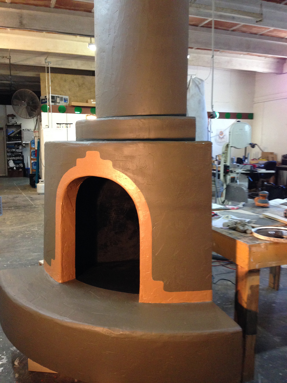Kiva fireplace in our studio. Fabrication complete and ready for installation.